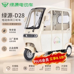 绿源 D28带棚电动三轮车家用双排电瓶车老年人休闲代步接送孩子长续航