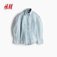 H&M 女装圈绒牛仔衬衫1290671 浅牛仔蓝