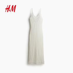 H&M 女装连衣裙夏季波嬉海岸风珠饰针织长款礼服气质