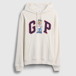 Gap 男女装贴布绣logo连帽衫卫衣宽松上衣 奶白