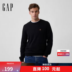Gap 男装2026秋季新款小熊刺绣长袖针织衫休闲上衣美版001179750 黑色 S 美码M亚洲码175/92A