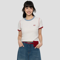 Gap 女装秋季复古logo刺绣休闲短袖T恤时尚 象牙白 L