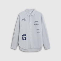 Gap 纯棉美式logo印花宽松牛津纺衬衫 蓝白条纹