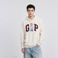 Gap 男女装秋季款贴布绣logo连帽衫卫衣宽松上衣 奶白