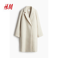 H&M 女装毛呢外套冬季时尚气质翻领舒适双排扣中长款大衣1159193 奶油色 M 165/96