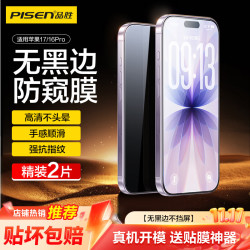 品胜 适用苹果17/16Pro防窥钢化膜iPhone17/16Pro手机膜防偷窥无黑边防摔抗指纹贴膜 2片
