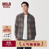 無印良品 MUJI 男式 法兰绒长袖衬衫 男士衬衣男装纯棉上衣 26年秋冬 AC24WC6A 砖红色格纹 L （175/100A）