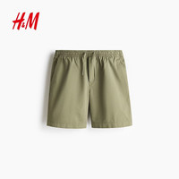 H&M 男装短裤2026夏季美式日常通勤松紧腰斜纹棉布休闲裤1321157 卡其绿 M 175/88