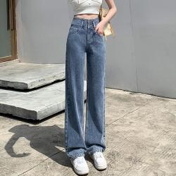 OopsCiah 高腰显瘦复古直筒长裤女式春夏季休闲牛仔裤秋季拖地裤子