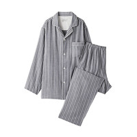無印良品 MUJI 无侧缝双层纱织 藏青色条纹 XL 家居服套装