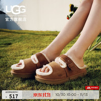 UGG 1167611CHE 搭扣平底毛毛拖鞋 栗色 38