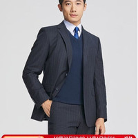 雅戈尔 YOTX217287FIY 抗皱条纹西服套装 藏青 165A