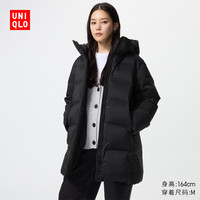 优衣库 无缝羽绒大衣女装外套夹克489410 09 黑色 S