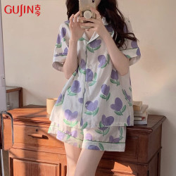 古今 上新100%纯棉睡衣女棉纱家居服可外穿睡裤清新大码套装XL