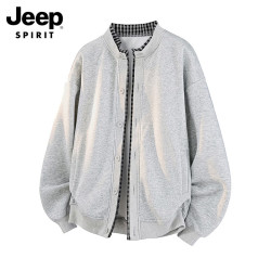 JEEP SPIRIT 吉普开衫卫衣男士外套春秋季立领上衣宽松潮流休闲男装 灰色 XL