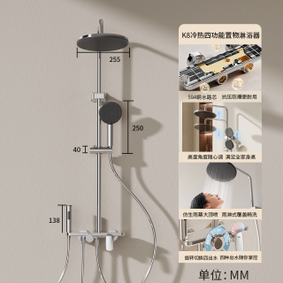 瑞尔特 淋浴花洒套装卫生间家用大顶喷置物台冷热精铜水路淋浴器K8