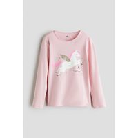 H&M HM童装女童T恤2026秋季新款印花棉质汗布长袖圆领动物上衣1343738