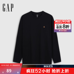 Gap 男装2026秋新品布莱纳小熊刺绣宽松长袖T恤上衣1KN623001 黑色 M (170/92A)亚洲尺码