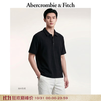 Abercrombie & Fitch 美式复古松弛棉质人字纹短袖针织衫POLO衫26春夏男装120-6083 黑色 L (180/108A)