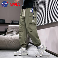 NASA GISS 官方潮牌男士工装束脚长裤多口袋松紧腰耐磨街头休闲裤子 军绿 L