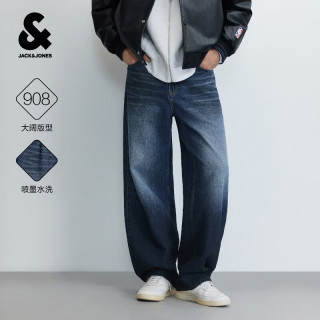 杰克琼斯 杰克·琼斯（JACK&JONES）908宽松阔腿牛仔裤男装2026年秋季新款纯棉弯刀休闲长裤子男士 A13深牛仔蓝