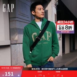 Gap 男女装秋季款logo法式圈织拉链连帽卫衣宽松外套720972 绿色 （贴布绣logo