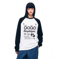 丛林老虎 创意拟声词oo插肩长袖t恤美式休闲拼接纯棉打底衫男 白色拼黑 S