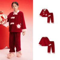 巴拉巴拉 女童睡衣套装2025年款国风家居服拜年服红色珊瑚绒春秋装