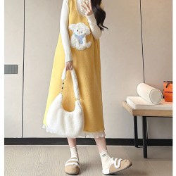 妈妈本色 孕妇连衣裙套装秋冬2026新款韩版潮妈黄色减龄背心裙打底衫两件套