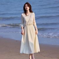 苏醒的乐园 秋季法式温柔度假风气质流苏套头上衣吊带连衣裙两件套装女