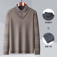 移动端、88VIP:雅鹿 加绒打底衫男士秋冬季爸爸装加厚保暖假领毛衫针织衫中年毛衣