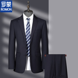 罗蒙 高品质西装套装两边开叉青年新郎结婚礼服全套正装100%羊毛西服男