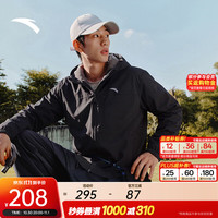 安踏 防泼水加绒夹克 | 通勤保暖防风外套男秋冬季连帽软壳衣加厚茄克 基础黑 -3 M (男170)