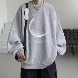 嘉晔 圆领卫衣男春秋季2023新款韩版百搭长袖美式上衣宽松oversize外套 加绒 黑色加厚 XL