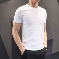嘉晔 纯白色短袖T恤男士半袖纯色打底衫时尚健身修身体恤社会紧身衣服 白色 L