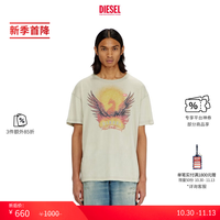 DIESEL 男士26秋冬做旧凤凰水洗图案短袖T恤 77F S