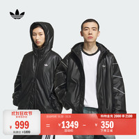 阿迪达斯 宽松运动保暖仿皮连帽棉服外套男女情侣秋冬阿迪达斯三叶草   黑色   XL