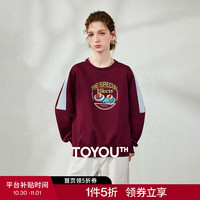 初语 美式复古宽松圆领卫衣女2026秋季新款甜品插画球衣风棉质上衣 安可拉红 M