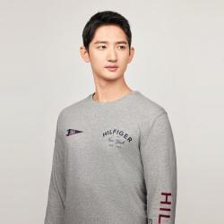 TOMMY HILFIGER 秋冬男女通勤字母印花圆领打底长袖T恤