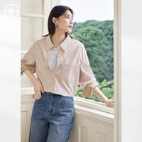 DUIBAI 春秋复古条纹女式衬衫宽松长袖上衣外套