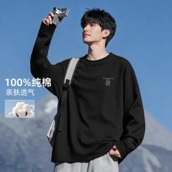 雪中飞 秋季热卖100%纯棉长袖T恤男款休闲宽松圆领青少年美式打底衫