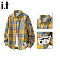 :CHOCOOLATE it格子长袖衬衫男士秋季新款外套美式潮牌休闲衬衣服 黄色 2XL