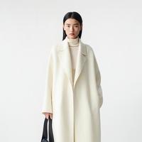 LANCY 朗姿 气质羊毛羊驼毛双面呢长大衣翻领毛呢外套女