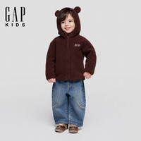 Gap 男幼童 仿羊羔绒连帽卫衣  深棕