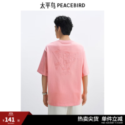 太平鸟 男装 后背潮流刺绣美式短袖T恤男潮B2CNF2514 微光淡紫1 M