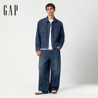 Gap 男装秋季 宽松翻领纯棉水洗牛仔服百搭外套美版 中度水洗
