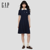Gap 女士logo撞色翻领短袖学院风连衣裙