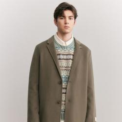 TEENIE WEENIE 毛呢大衣男春秋款简约手缝羊毛混纺中长款大衣外套男