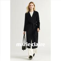 Marie Claire 经典西装领羊毛大衣长款秋冬偏修身款女式大衣