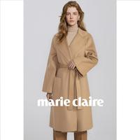 Marie Claire 经典西装领女款大衣水波纹上款女式大衣